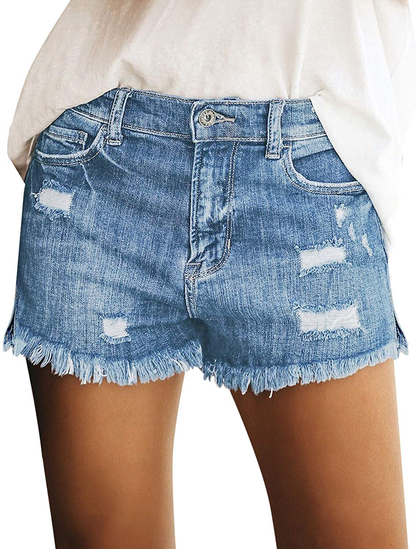 Luvamia Women'S Casual Mid Rise Denim Shorts Stretch Ripped Raw Hem Jean Shorts Apparel & Accessories > Clothing > Shorts Kylie Max   