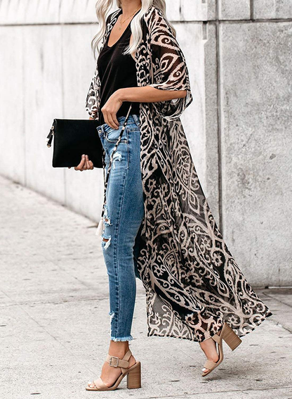 Dokotoo Womens 2022 Fashion Print Kimono Tassel Casual Cardigan Loose Cover Up Apparel & Accessories > Clothing > Swimwear Kylie Max   