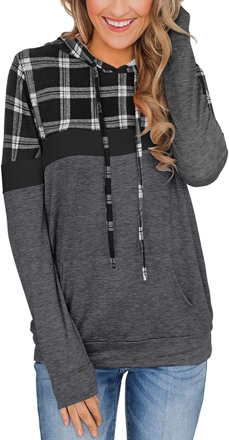 PINKMSTYLE Women'S Casual Color Block Hoodies Tops Long Sleeve Drawstring Pullover Sweatshirts with Pocket(S-Xxl) Apparel & Accessories > Clothing > Activewear Kylie Max   