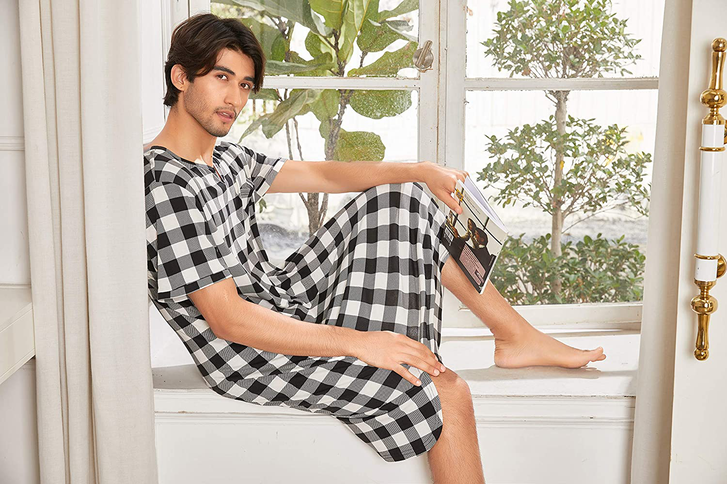 Ekouaer Men'S Nightshirt Nightwear Comfy Big&Tall Short Sleeve Henley Sleep Shirt Apparel & Accessories > Clothing > Sleepwear & Loungewear > Nightgowns Kylie Max   