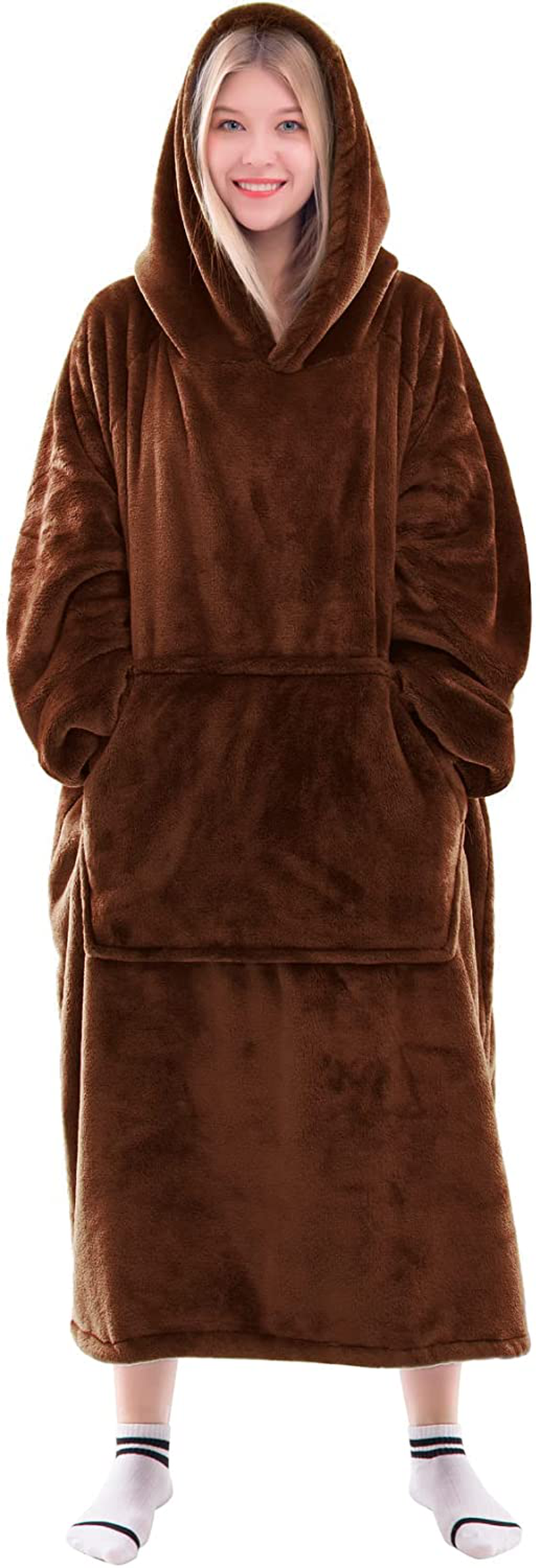 Waitu Wearable Blanket Sweatshirt for Women and Men, Super Warm and Cozy Giant Blanket Hoodie, Thick Flannel Blanket with Sleeves and Giant Pocket - Dark Gray Arts & Entertainment > Party & Celebration > Gift Giving Waitu M Adult 