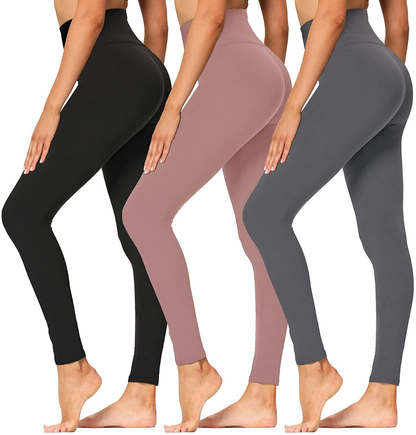 High Waisted Leggings for Women - Soft Athletic Tummy Control Pants for Running Cycling Yoga Workout - Reg & Plus Size Apparel & Accessories > Clothing > Activewear syrinx 3 Pack Black, Dark Grey, Rosy Brown Small-Medium 