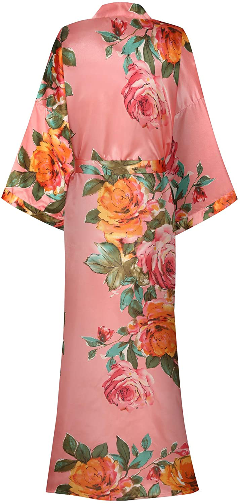 Women'S Long Floral Satin Kimono Robes Bridal Dressing Gown Wedding Bridesmaid Nightgown Apparel & Accessories > Clothing > Sleepwear & Loungewear > Robes goodmansam   