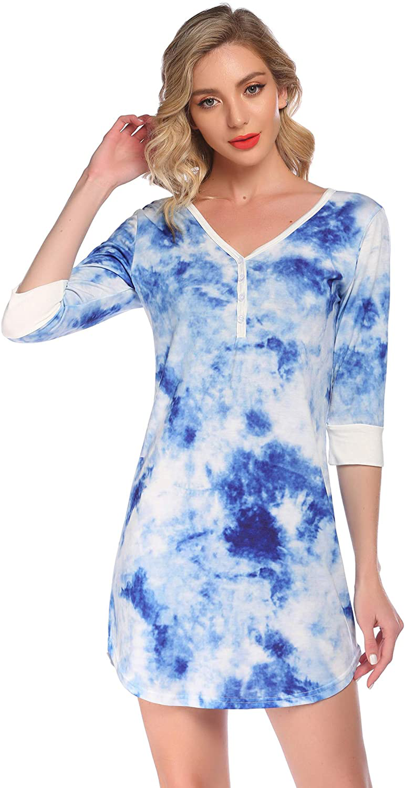 Ekouaer Women'S Nightgown Sleep Nightshirt Sleepshirt Button down Pajama Dress Sleepwear Apparel & Accessories > Clothing > Sleepwear & Loungewear > Nightgowns Kylie Max   