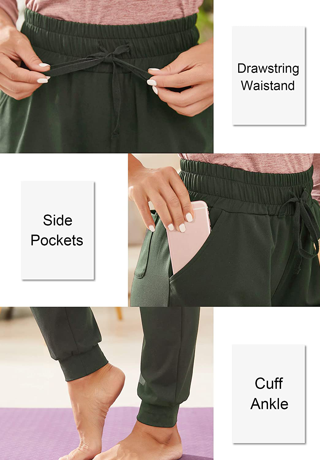 BATHRINS Women Tapered Joggers with Pockets – Casual Yoga High Waist Sweatpants Apparel & Accessories > Clothing > Activewear Kylie Max   