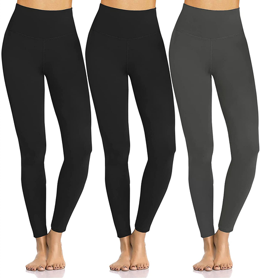 Women's Buttery Soft Leggings No See-Through High Waist Tummy Control Yoga Pants 3 Pack Spandex Workout Running Tights Apparel & Accessories > Clothing > Activewear Hi Clasmix Black&dark Gray&black Small-Medium 