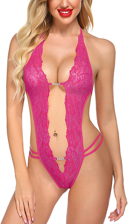 Avidlove Women One Piece Lingerie Sexy Lace Bodysuit Deep V Teddy Babydoll XS-XXXL Apparel & Accessories > Clothing > Underwear & Socks > Lingerie Avidlove Rose Viole Large 