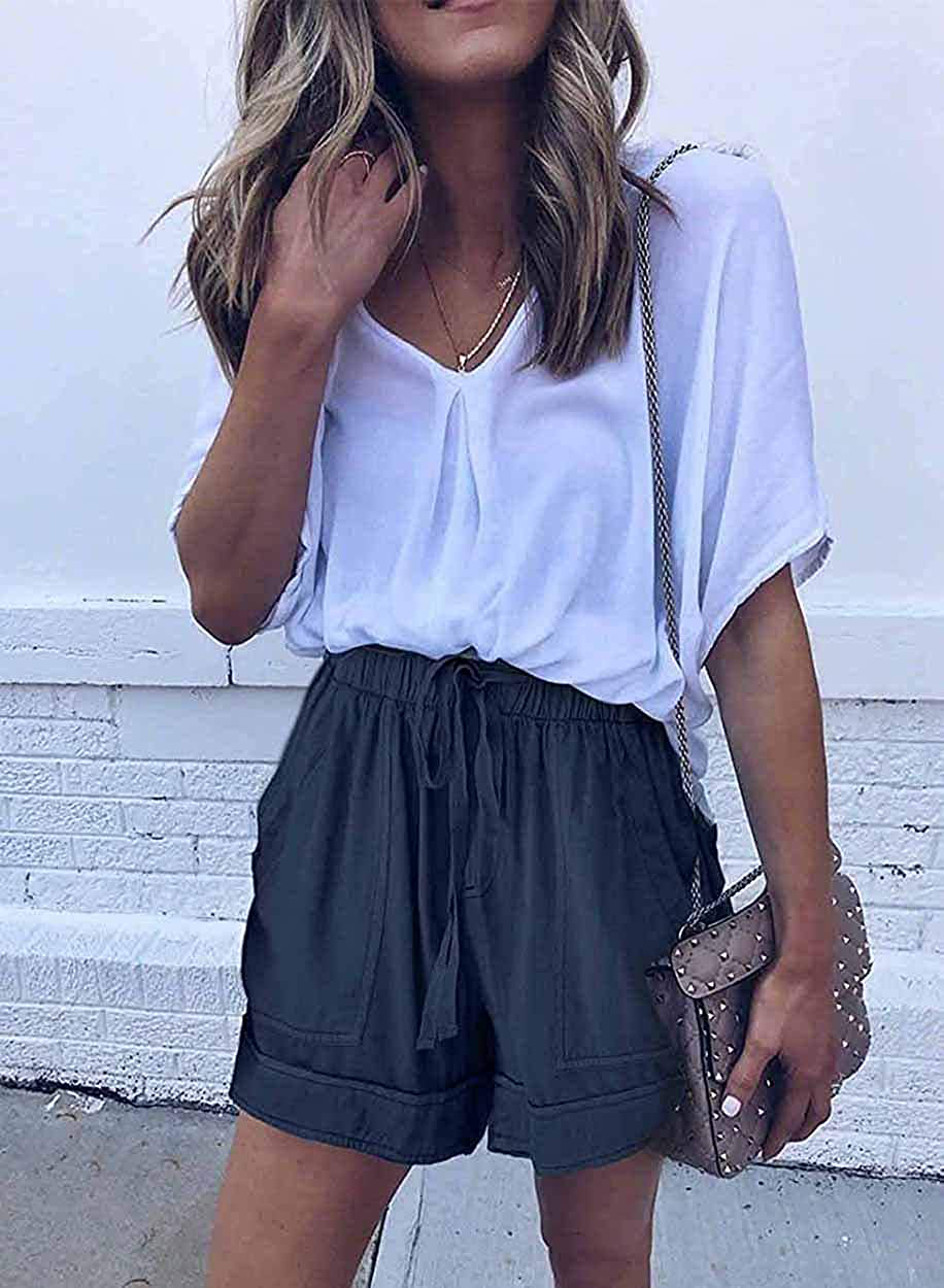 Wielsscca Womens Drawstring Shorts Summer Elastic Waist Casual Lightweight with Pockets Apparel & Accessories > Clothing > Shorts Kylie Max   