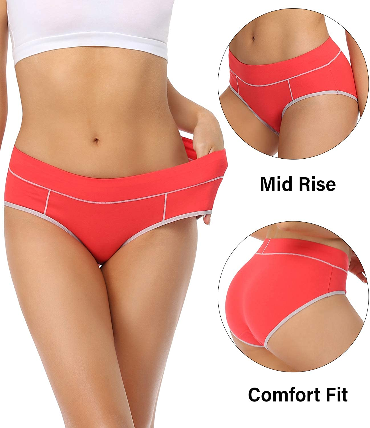 Wirarpa Women'S Cotton Stretch Underwear Comfy Mid Waisted Briefs Ladies Breathable Panties Multipack Apparel & Accessories > Clothing > Underwear & Socks > Underwear KYLIE MAX   