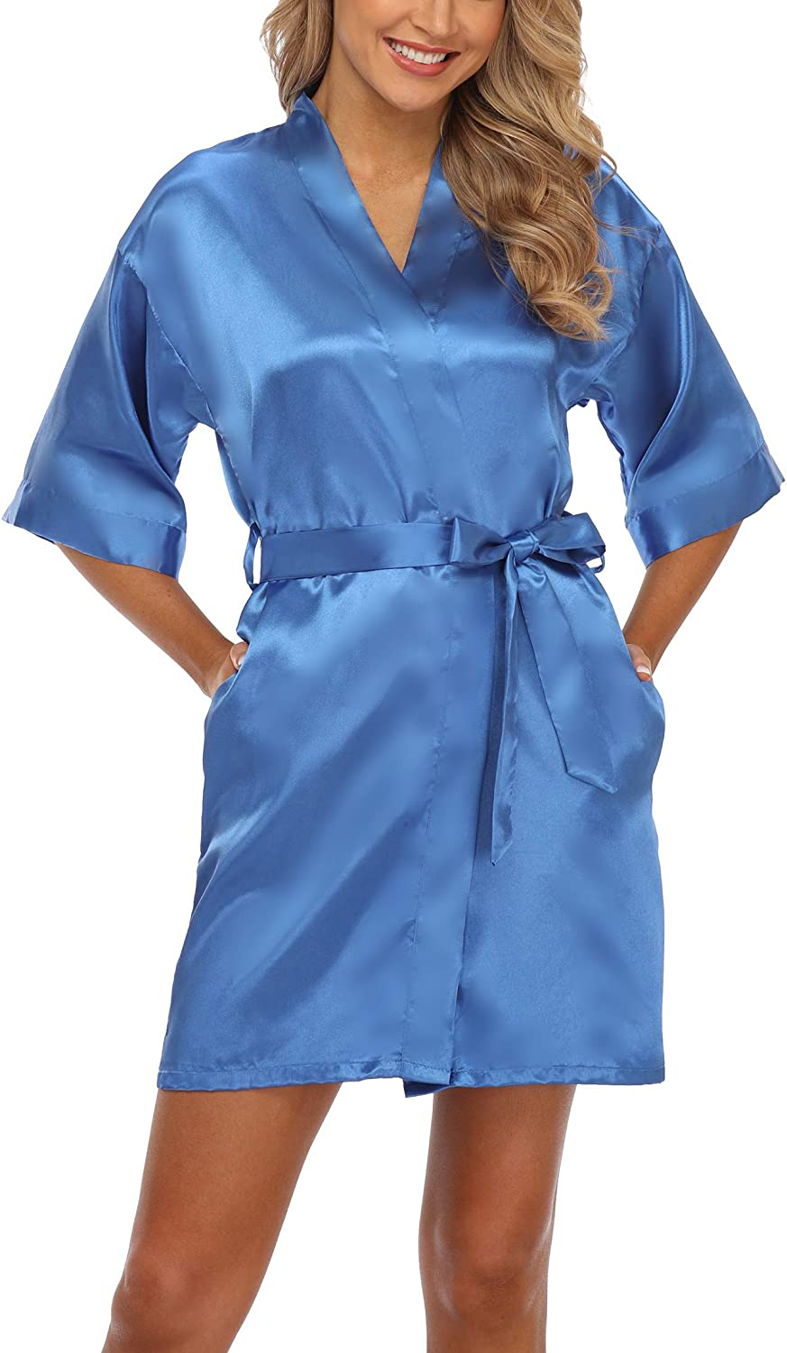 Old-Times Women'S Pure Color Silk Kimono Short Robes for Bridesmaids and Bride Apparel & Accessories > Clothing > Sleepwear & Loungewear > Robes Old-Times   