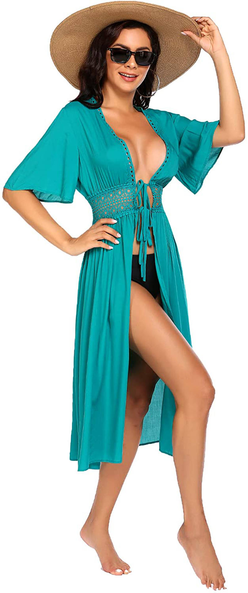 Ekouaer Women'S Swimwear Cover Ups Sexy Open Front Beach Bikini Swimsuit Kimono Cardigan Long Flowy Beachwear Apparel & Accessories > Clothing > Swimwear Kylie Max   