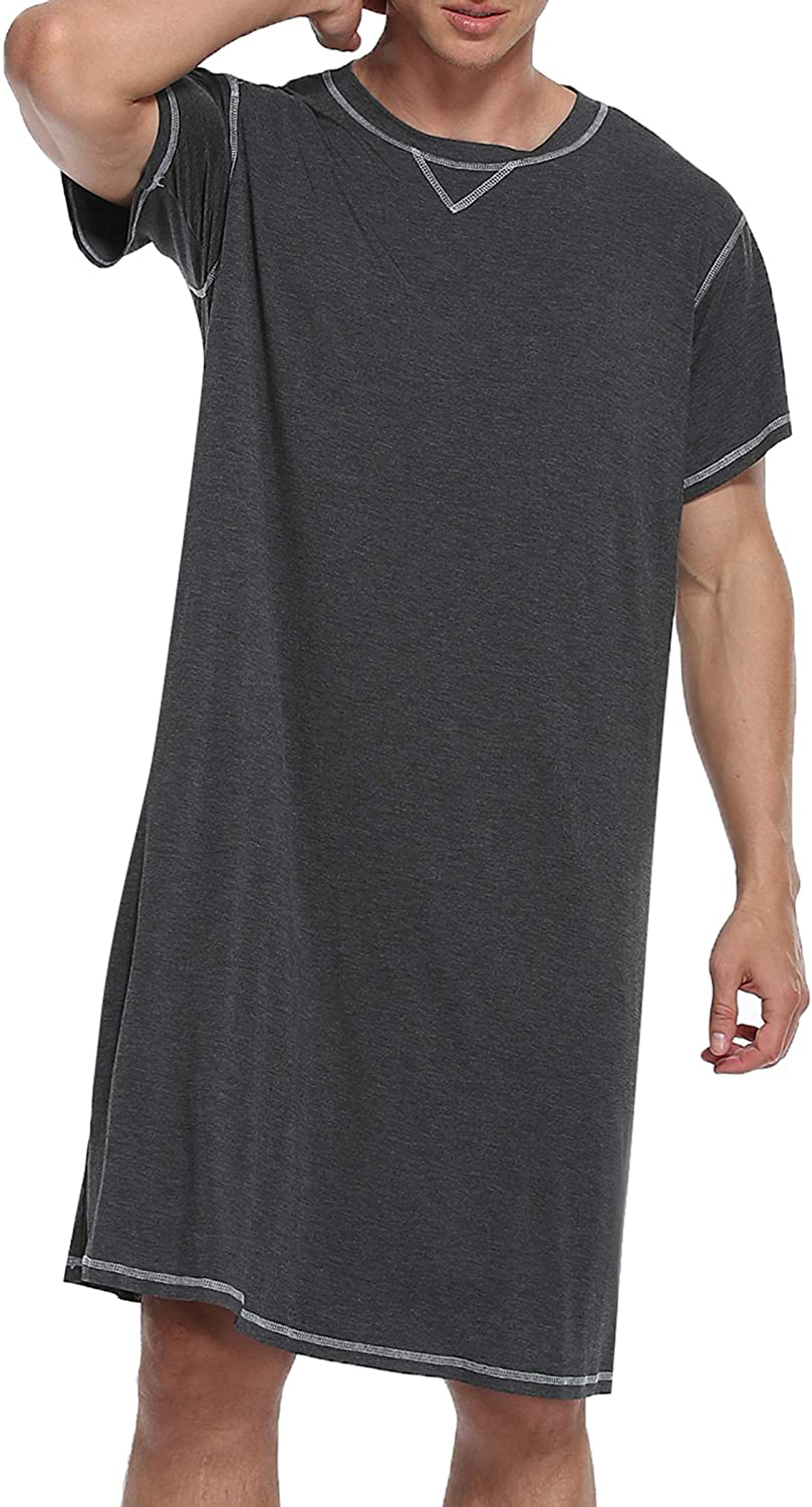 Ekouaer Mens Nightshirt Short Sleeve Nightwear Comfy Loose Night Shirts Henley Sleep Shirt Soft Sleepwear M-XXXL Apparel & Accessories > Clothing > Sleepwear & Loungewear > Nightgowns Kylie Max   