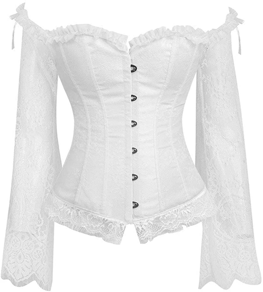 Corset Tops for Women Corset - Overbust Lingerie - Lace up Back Bustier Top - Fashion Corsets with Sleeve Apparel & Accessories > Clothing > Underwear & Socks > Lingerie SZIVYSHI White XX-Large 