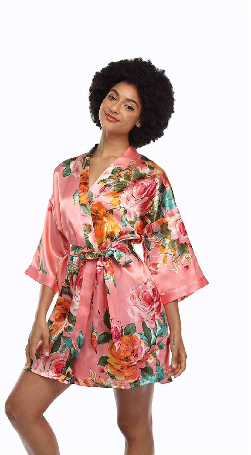 Women'S Floral Satin Kimono Robes Short Silky Bridesmaid Robes Sleepwear Apparel & Accessories > Clothing > Sleepwear & Loungewear > Robes MissNina   