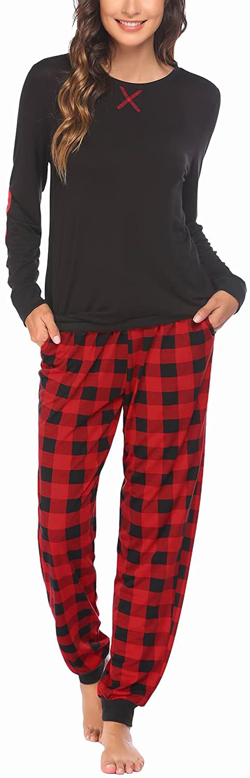 Ekouaer Women's Pajamas Sets Long Sleeve with Plaid Pants Soft Sleepwear O Neck 2 Piece Pjs Joggers Loung Set with Pockets Apparel & Accessories > Clothing > Sleepwear & Loungewear > Pajamas Ekouaer Pat13 Small 