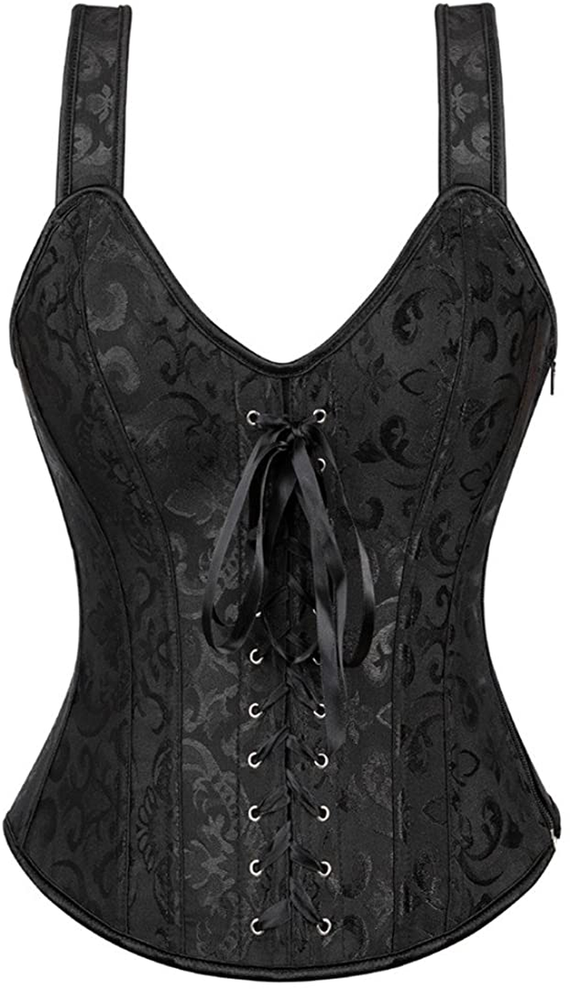 Women Sexy Strap Lace up Corsets and Bustiers Top Overbust Shaper Apparel & Accessories > Clothing > Underwear & Socks > Lingerie Zhitunemi Black Medium 
