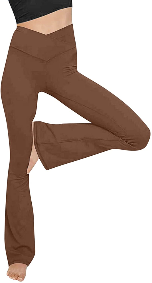 Burband Womens Bootcut Yoga Pants Tummy Control Non See through High Waisted Lounge Pants Bootleg Work Pants Dress Pants Apparel & Accessories > Clothing > Underwear & Socks > Shapewear Burband Brown Small 