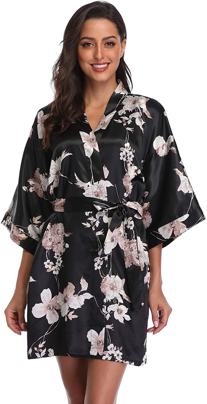 Season Dressing Women Floral Robes Bridesmaids Short Satin Kimono Sleepwear for Wedding Party Apparel & Accessories > Clothing > Sleepwear & Loungewear > Robes season dressing   