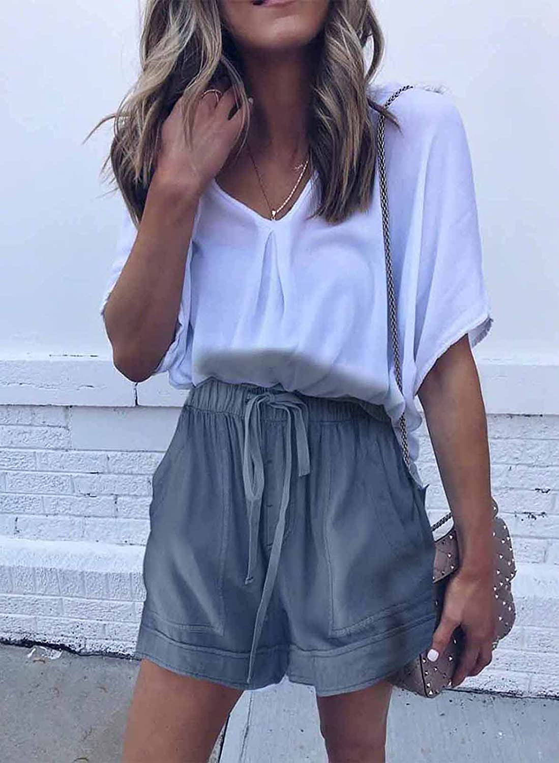 Wielsscca Womens Drawstring Shorts Summer Elastic Waist Casual Lightweight with Pockets Apparel & Accessories > Clothing > Shorts Kylie Max   