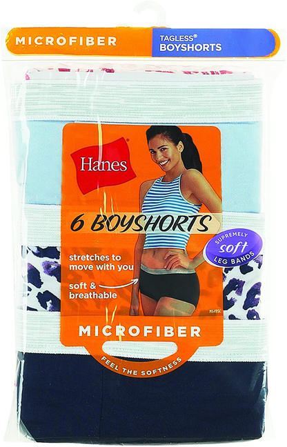 Hanes Women'S Cool Comfort Sporty Microfiber Boyshort Underwear, 6 Pack Apparel & Accessories > Clothing > Underwear & Socks > Underwear Hanes   