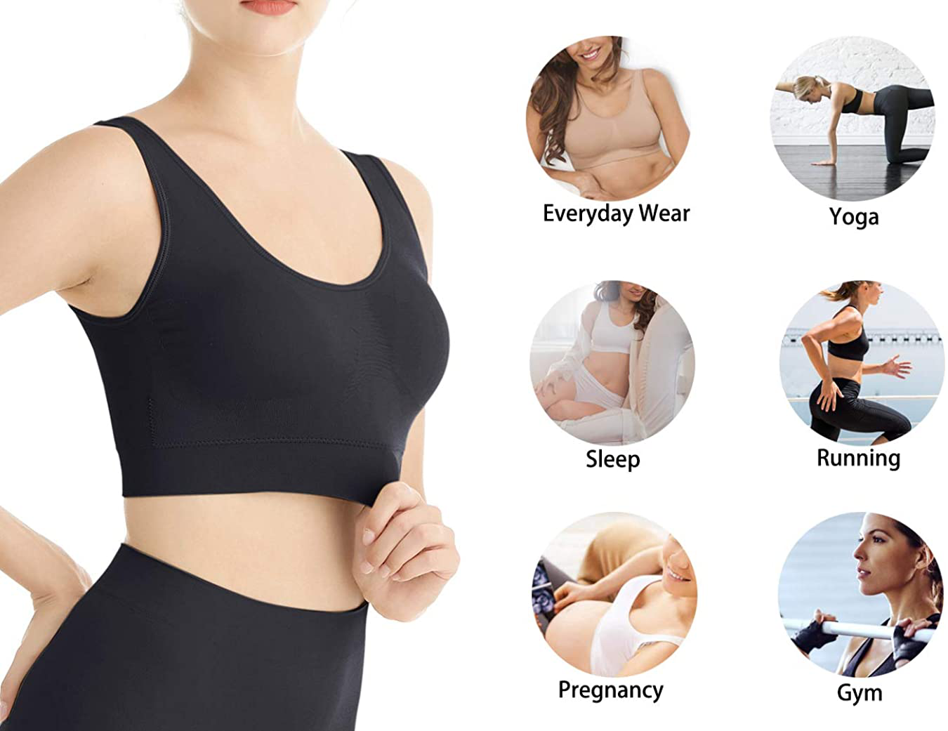 Lemef 3-Pack Seamless Sports Bra Wirefree Yoga Bra with Removable Pads for Women Apparel & Accessories > Clothing > Underwear & Socks > Bras Kylie Max   