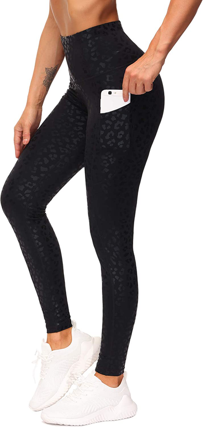 THE GYM PEOPLE Thick High Waist Yoga Pants with Pockets, Tummy Control Workout Running Yoga Leggings for Women Apparel & Accessories > Clothing > Activewear THE GYM PEOPLE Black Leopard Small 