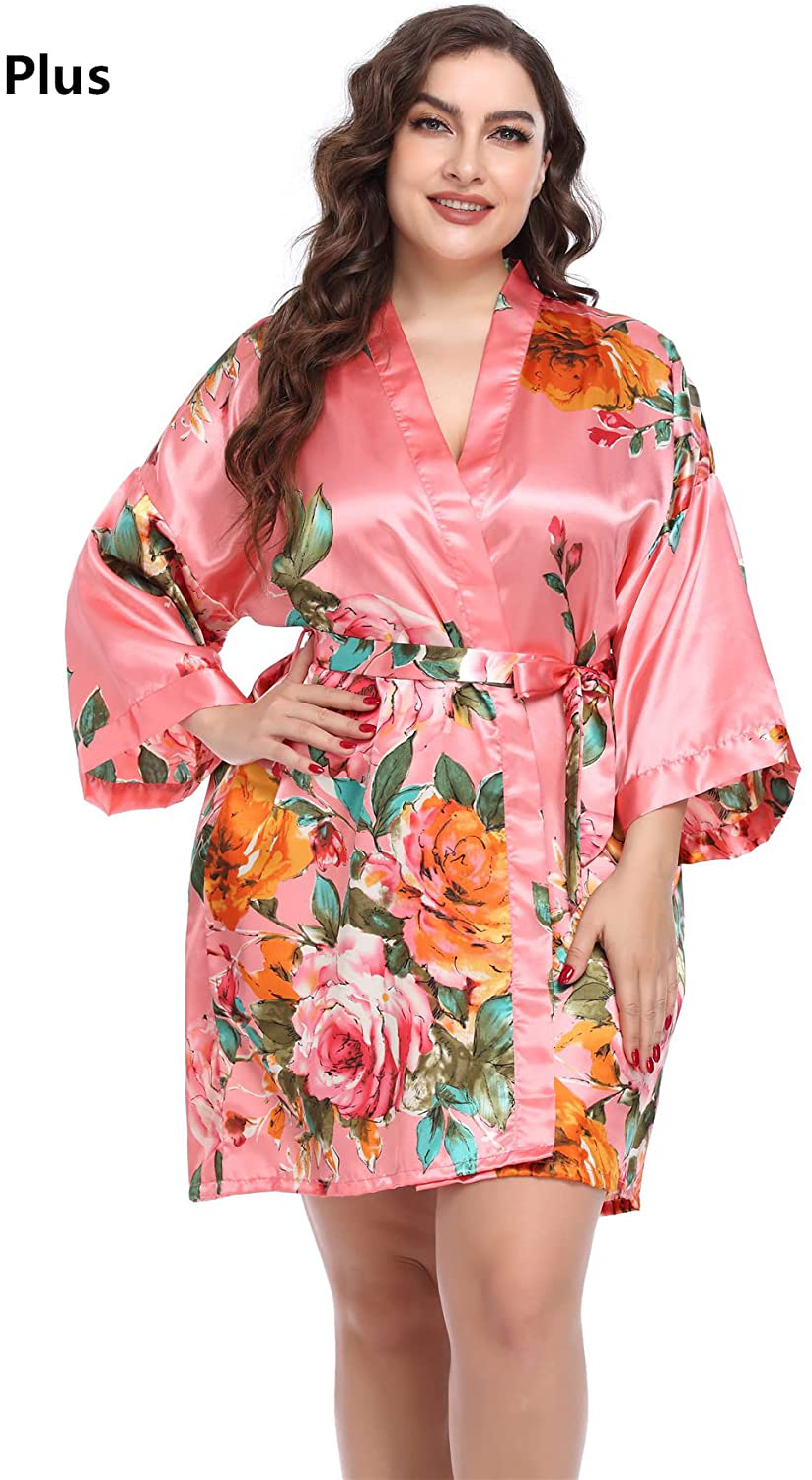 Women'S Floral Satin Kimono Robes Short Silky Bridesmaid Robes Sleepwear Apparel & Accessories > Clothing > Sleepwear & Loungewear > Robes MissNina   
