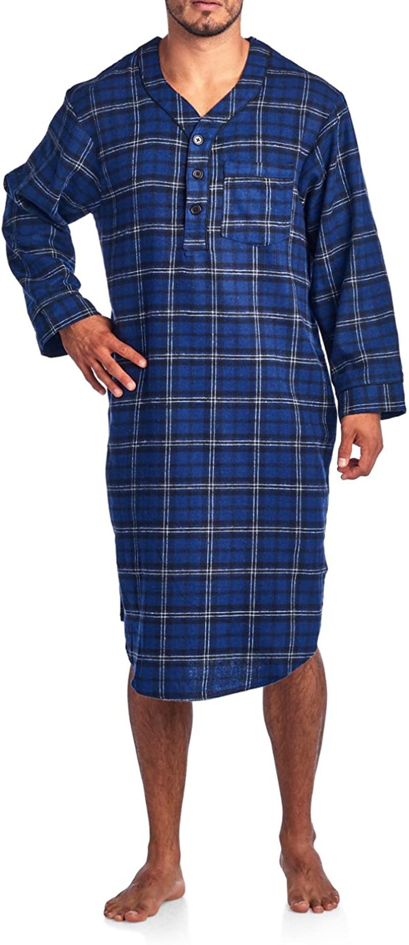 Ashford & Brooks Mens Flannel Plaid Long Sleep Shirt Henley Nightshirt Apparel & Accessories > Clothing > Sleepwear & Loungewear > Nightgowns Kylie Max   