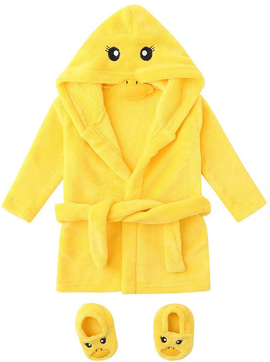 Mousmile Infant Baby Batherobe Sets Duck Hooded Soft Fleece Hoodies Robe with Anti-Slip Warm Slipper Sets (Age:0-6 Months) Apparel & Accessories > Clothing > Sleepwear & Loungewear > Robes Kylie Max   