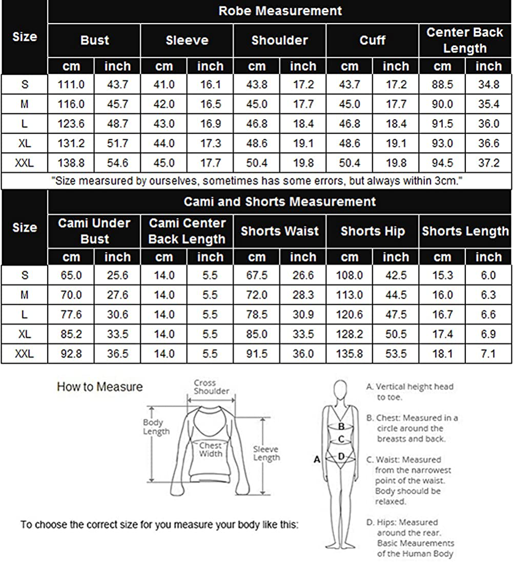 Ekouaer Sleepwear for Women Satin Pajama 3 Piece Lingerie Lace Cami Pj Set Sexy V Neck Robe with 3/4 Sleeve Apparel & Accessories > Clothing > Sleepwear & Loungewear Kylie Max   