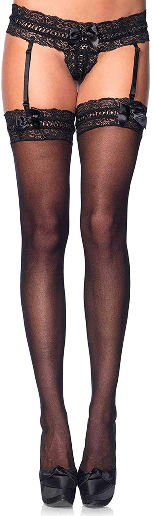Leg Avenue Women'S Sheer Stockings with Attached Garter Belt Apparel & Accessories > Clothing > Underwear & Socks > Lingerie Leg Avenue Black Ribbon One Size 