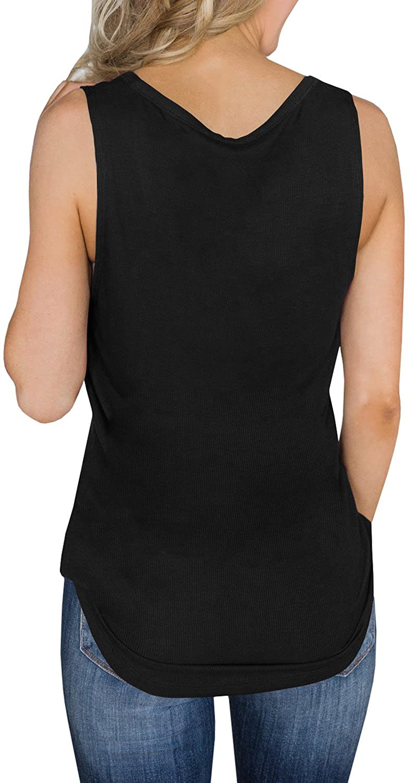 Dellytop Womens V Neck Tank Tops Sleeveless Henley Shirts Button up Ribbed Long Tunic Tees Apparel & Accessories > Clothing > Activewear Kylie Max   