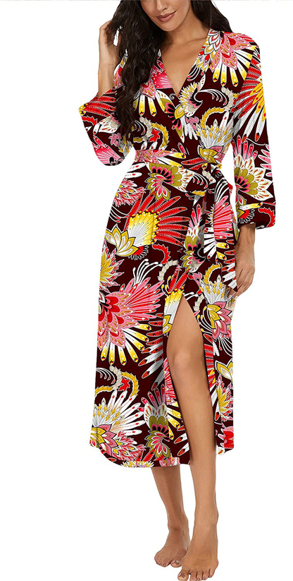 VINTATRE Women Kimono Robes Long Knit Bathrobe Lightweight Soft Knit Sleepwear V-Neck Casual Ladies Loungewear Apparel & Accessories > Clothing > Sleepwear & Loungewear > Robes VINTATRE   