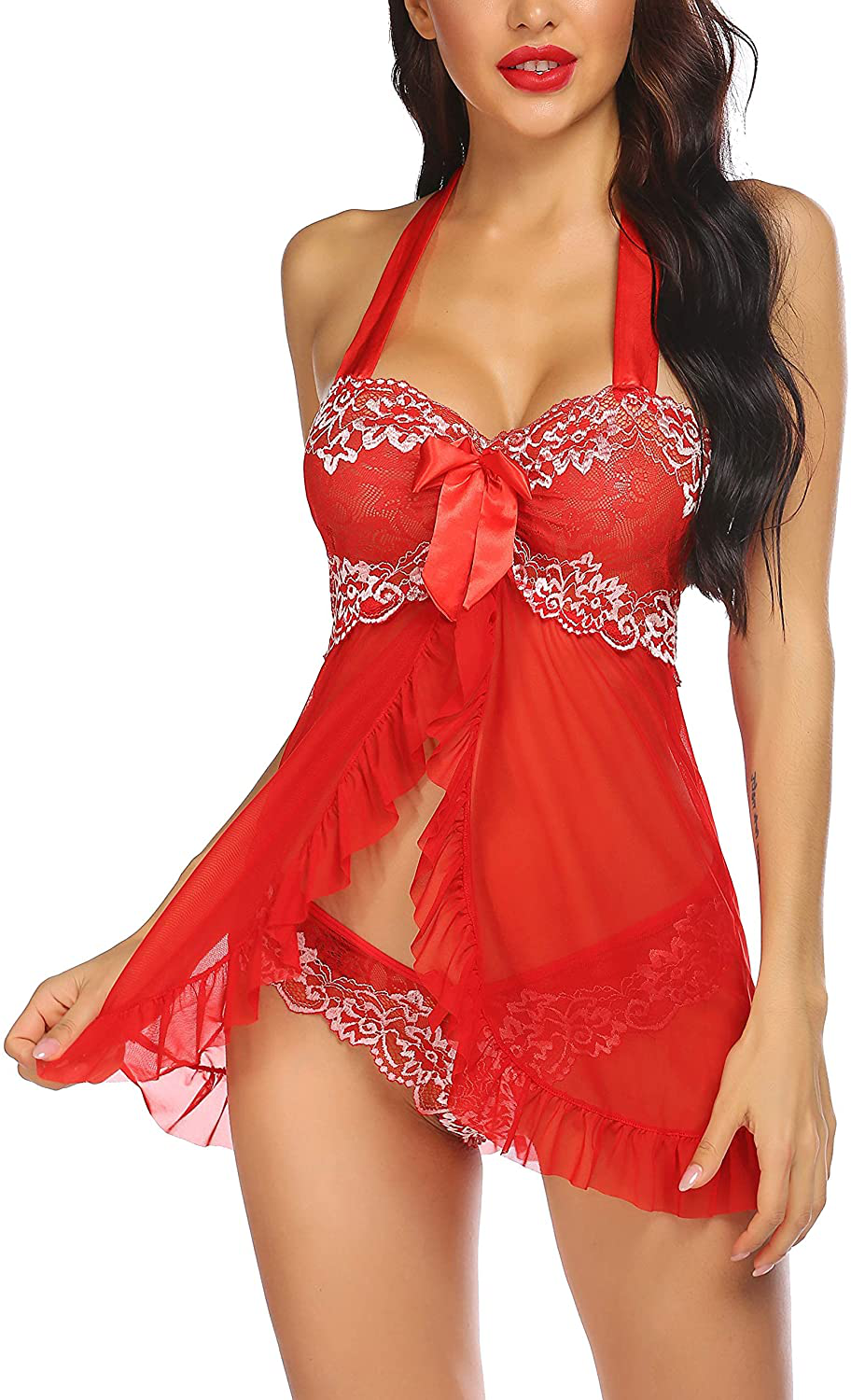 Avidlove Babydoll Lingerie for Women Halter Chemise Open Front Lingerie Sexy Nightwear Apparel & Accessories > Clothing > Underwear & Socks > Lingerie Kylie Max   