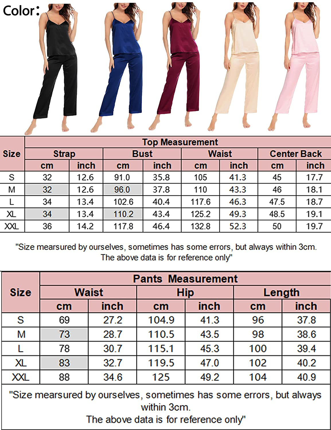 SWOMOG Women'S Satin Pajama Set Silk Sleepwear Cami Nightwear Sexy Lingerie 2 Piece Top and Pants Pj Set Apparel & Accessories > Clothing > Sleepwear & Loungewear Kylie Max   