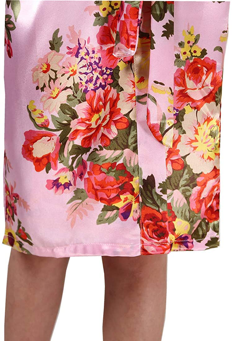 Girls Floral Satin Robes for Spa Party Flower Girl Robes Toddler Wedding Silk Robes Apparel & Accessories > Clothing > Sleepwear & Loungewear > Robes Kylie Max   