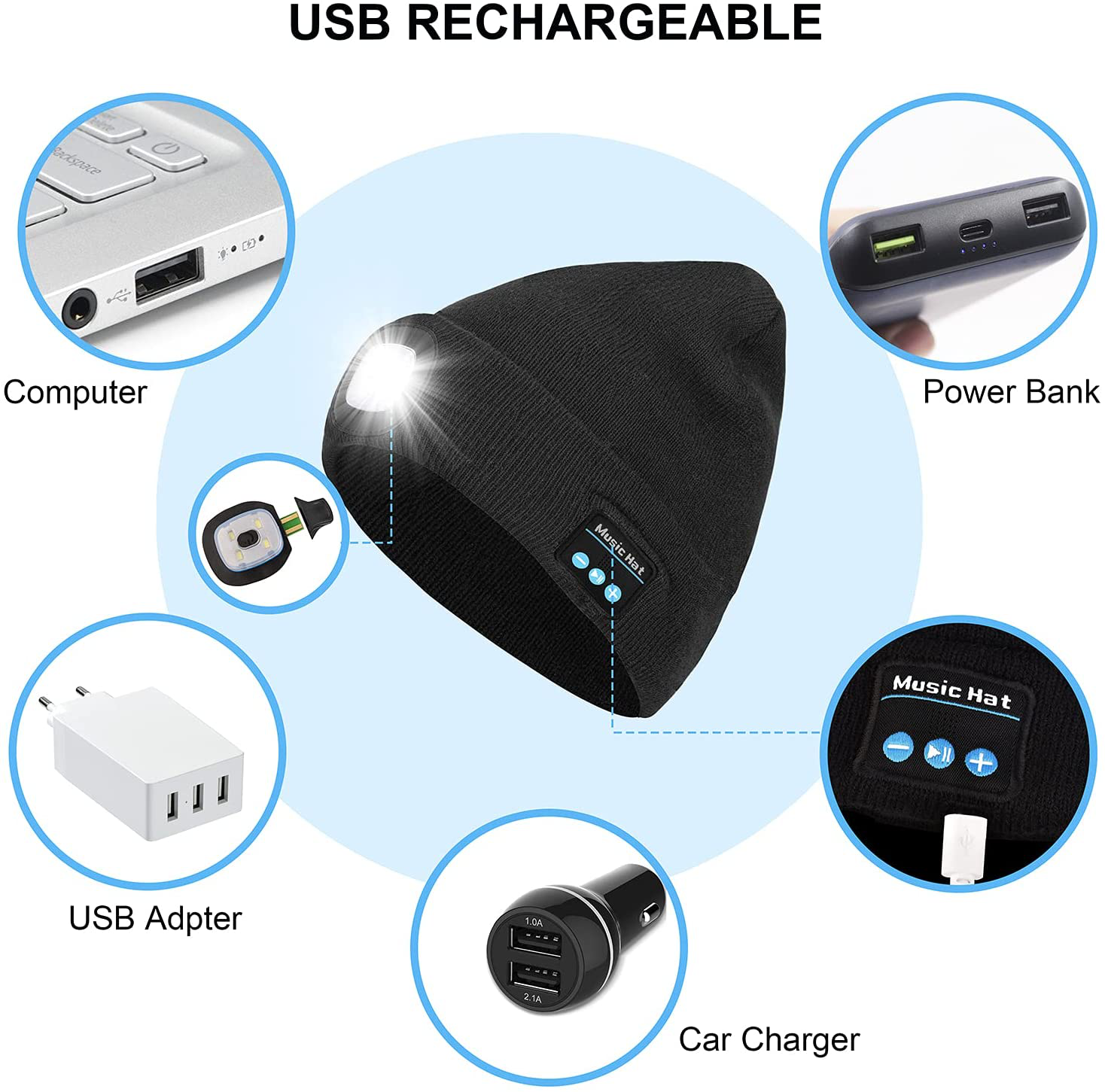 Keains Unisex Bluetooth Beanie Hat with Light, Upgraded Musical Knitted Cap with Headphone and Built-in Stereo Speakers & Mic, LED Hat for Running Hiking,Christmas Gifts for Men Women Dad Arts & Entertainment > Party & Celebration > Gift Giving Keains   