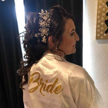 Vlazom Women'S Satin Robe Short Kimono for Bride & Bridesmaid Wedding Party Robes with Gold Glitter or Rhinestones Apparel & Accessories > Clothing > Sleepwear & Loungewear > Robes KYLIE MAX   