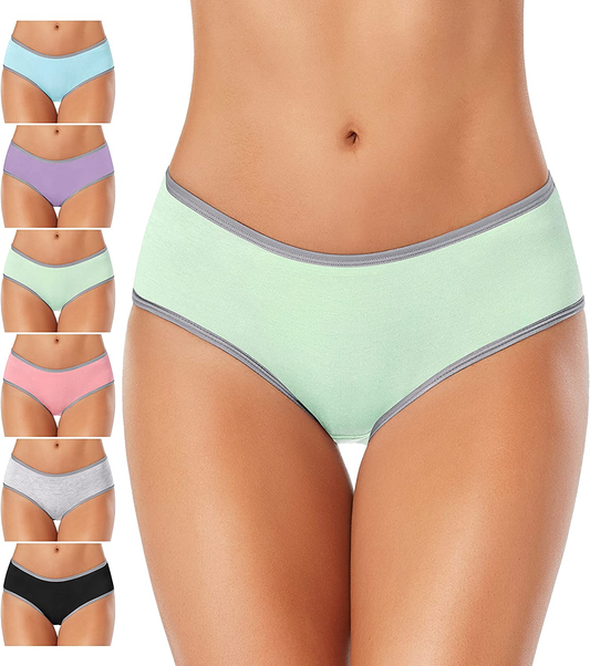 Cotton Full Coverage Underwear Womens Panties No Ride up Hipster Soft Breathable Stretch Bikini Ladies Briefs 6 Pack Apparel & Accessories > Clothing > Underwear & Socks > Underwear DUKAWA 6 Pack Multicolored-c Medium 