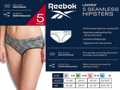 Reebok Women'S Underwear - Seamless Hipster Briefs (5 Pack) Apparel & Accessories > Clothing > Underwear & Socks > Underwear Reebok   