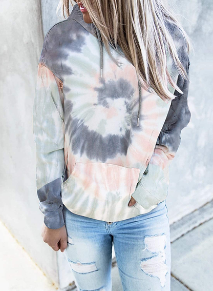 Eytino Women Hoodies Tops Tie Dye Printed Long Sleeve Drawstring Pullover Sweatshirts with Pocket(S-Xxl) Apparel & Accessories > Clothing > Activewear Kylie Max   