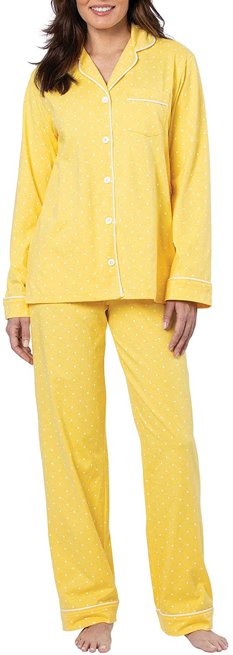 PajamaGram Pajama Set for Women - Cotton Jersey Pajamas Women Apparel & Accessories > Clothing > Sleepwear & Loungewear > Pajamas PajamaGram Yellow - Polka Dot Medium 