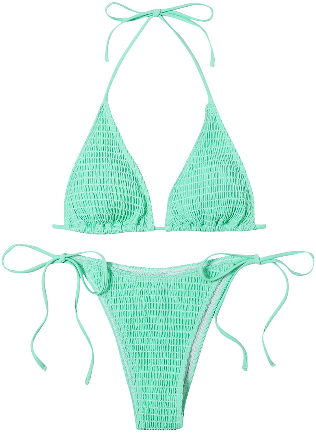 SOLY HUX Women's Halter Triangle Tie Side Bikini 2 Piece Swimsuits Apparel & Accessories > Clothing > Swimwear SOLY HUX Green Smocked Small 