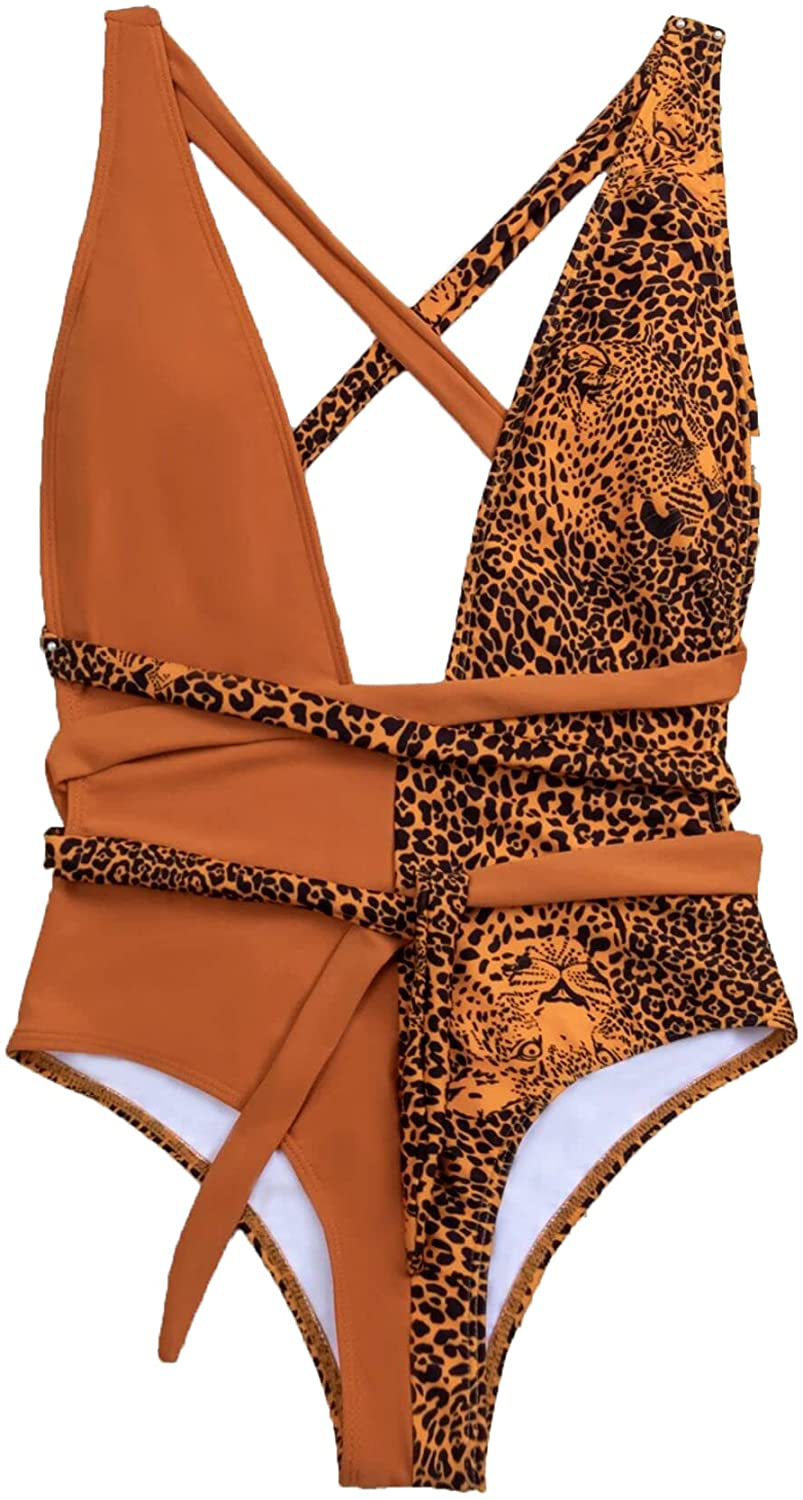 Lilosy Sexy Self Tie Criss Cross Plunge Backless High Cut Thong One Piece Swimsuit for Women Padded Bathing Suit Bikini Apparel & Accessories > Clothing > Swimwear Kylie Max   