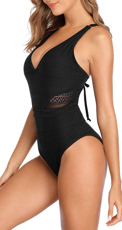 SOCIALA Women'S Crochet One Piece Swimsuits V Neck High Waist Bathing Suit Sexy Hollow Monokini Swimwear Apparel & Accessories > Clothing > Swimwear Kylie Max   