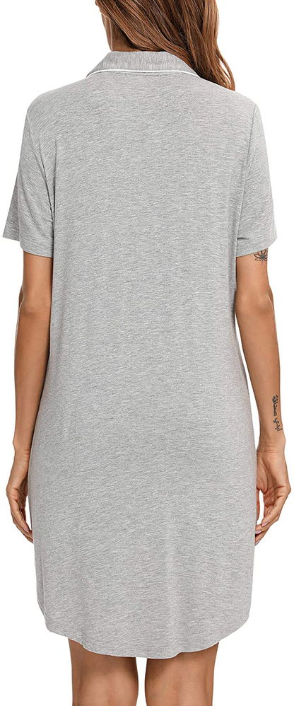 Samring Nightgown for Women Sleep Shirt Short Long Sleeve Sleepwear Boyfriend Nightshirt Button down Pajama Dress S-XXL Apparel & Accessories > Clothing > Sleepwear & Loungewear > Nightgowns Kylie Max   