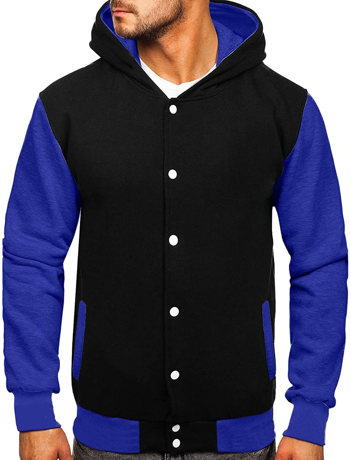 Merthy Mens Classic Varsity Baseball Jackets with Hood Casual Slim Fit Snap Buttons Cotton Uniform Bomber Jackets Coats Apparel & Accessories > Clothing > Underwear & Socks > Shapewear Merthy   