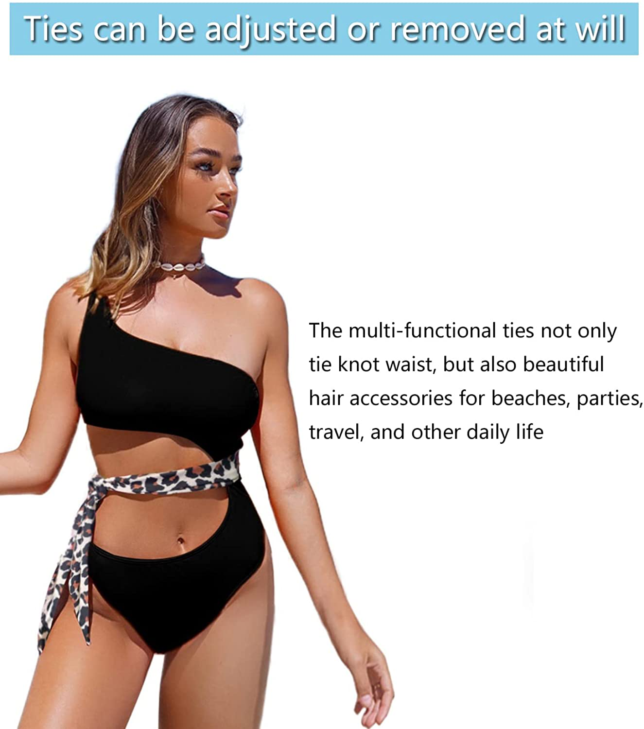 REKITA One Shoulder Swimsuits for Women Tie Waist Cutout One Piece Bikini Apparel & Accessories > Clothing > Swimwear Kylie Max   