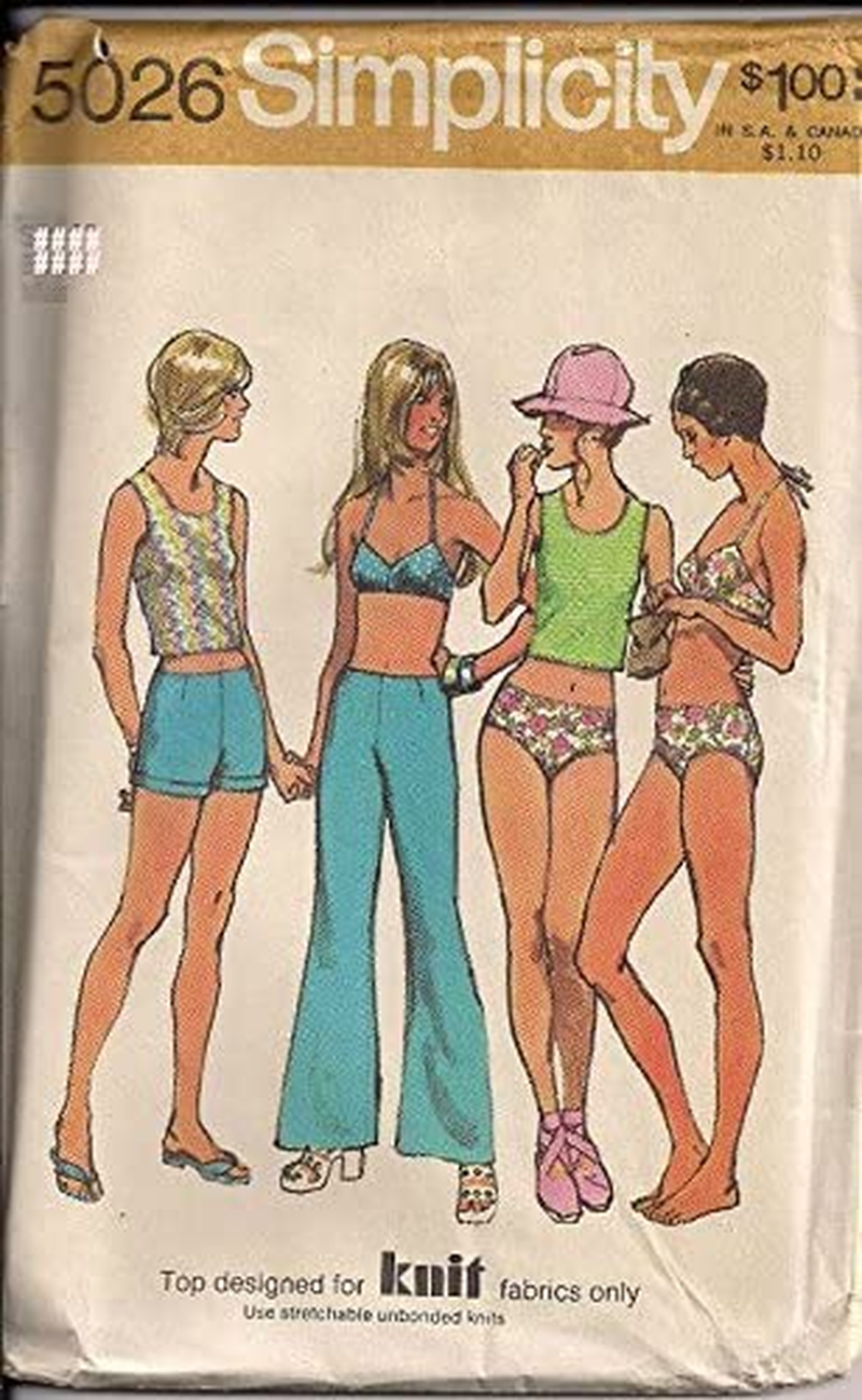 Simplicity 5026 Junior and Misses Hip-Hugger Pants, Short Shorts, Pullover Top, Shorts and Bikini Vintage Sewing Pattern, Check Listings for Size Apparel & Accessories > Clothing > Underwear & Socks > Underwear Simplicity   