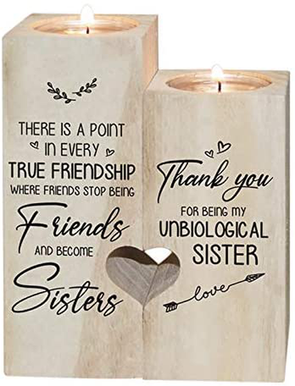 to My Bestie Candle Holder- Thank You for Being My Unbiological Sister Women Female Girl Friends LEFUYAN Personalized Custom Friendship Christmas Birthday Gift Wooden Candle Holder Arts & Entertainment > Party & Celebration > Gift Giving LEFUYAN   